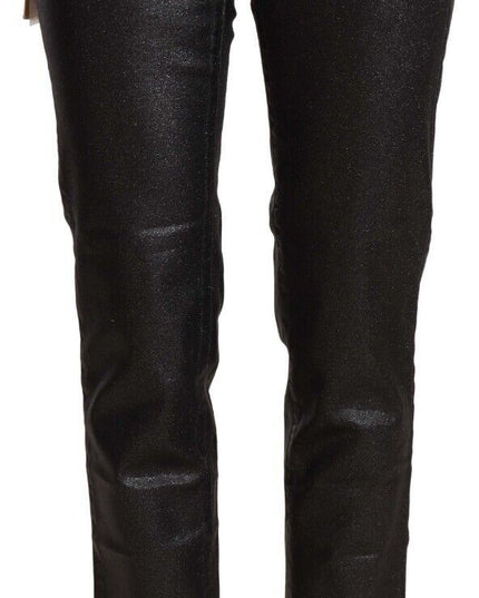 John Galliano Black Glittered Mid Waist Cotton Cropped Pants