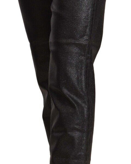 John Galliano Black Glittered Mid Waist Cotton Cropped Pants