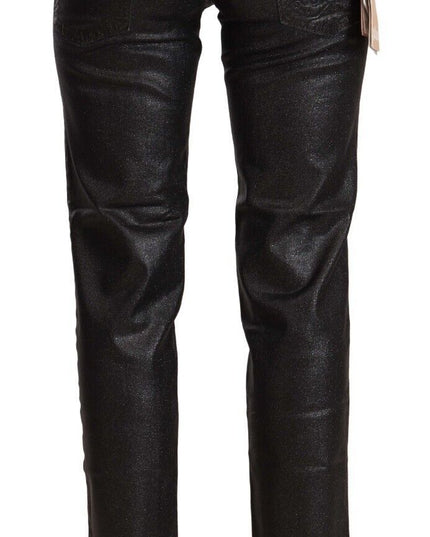 John Galliano Black Glittered Mid Waist Cotton Cropped Pants