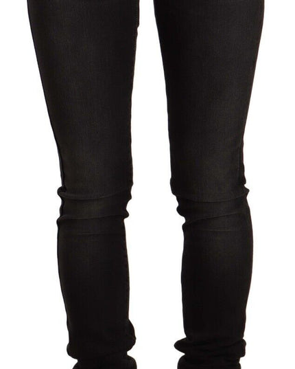 GF Ferre Black Washed Mid Waist Cotton Skinny Slim Fit Jeans
