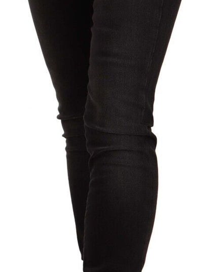 GF Ferre Black Washed Mid Waist Cotton Skinny Slim Fit Jeans