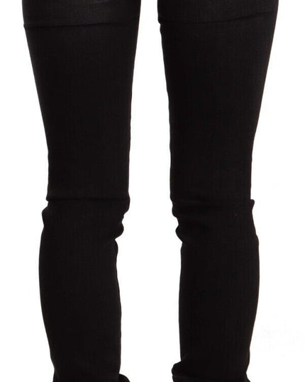 GF Ferre Black Washed Mid Waist Cotton Skinny Slim Fit Jeans