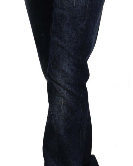 GF Ferre Dark Blue Washed Mid Waist Cotton Denim Straight Jeans
