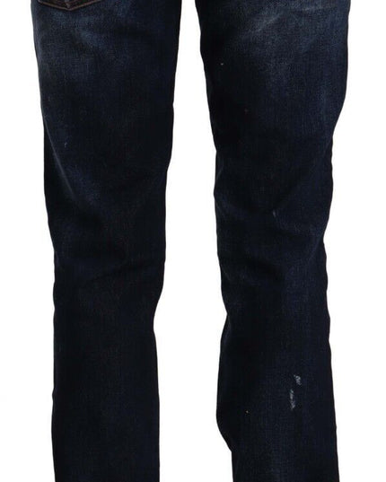 GF Ferre Dark Blue Washed Mid Waist Cotton Denim Straight Jeans