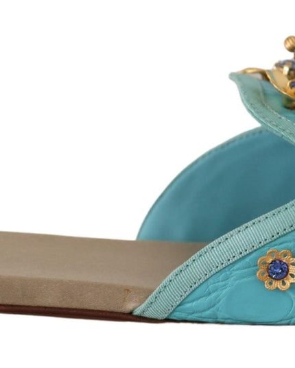 Dolce & Gabbana Blue Crystal Exotic Leather Blue Crystal Sandals