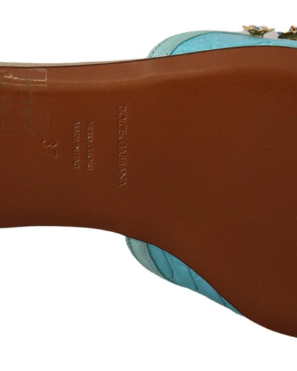 Dolce & Gabbana Blue Crystal Exotic Leather Blue Crystal Sandals