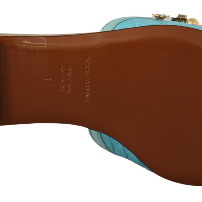 Dolce & Gabbana Blue Crystal Exotic Leather Blue Crystal Sandals