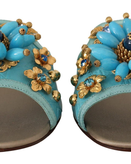 Dolce & Gabbana Blue Crystal Exotic Leather Blue Crystal Sandals