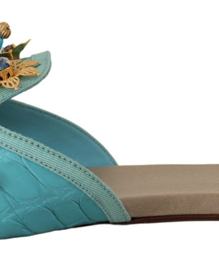 Dolce & Gabbana Blue Crystal Exotic Leather Blue Crystal Sandals