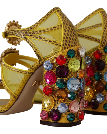 Dolce & Gabbana Yellow Leather Crystal Ayers Sandals Shoes