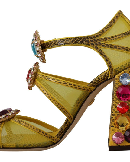 Dolce & Gabbana Yellow Leather Crystal Ayers Sandals Shoes
