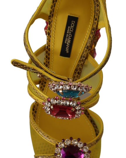 Dolce & Gabbana Yellow Leather Crystal Ayers Sandals Shoes