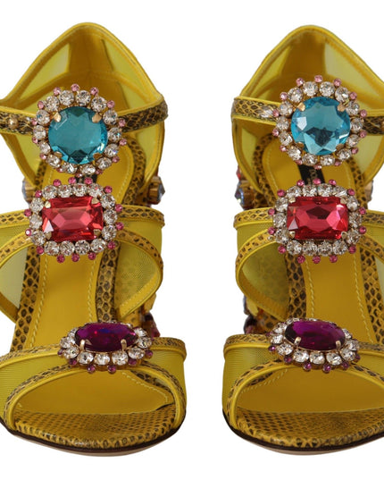 Dolce & Gabbana Yellow Leather Crystal Ayers Sandals Shoes