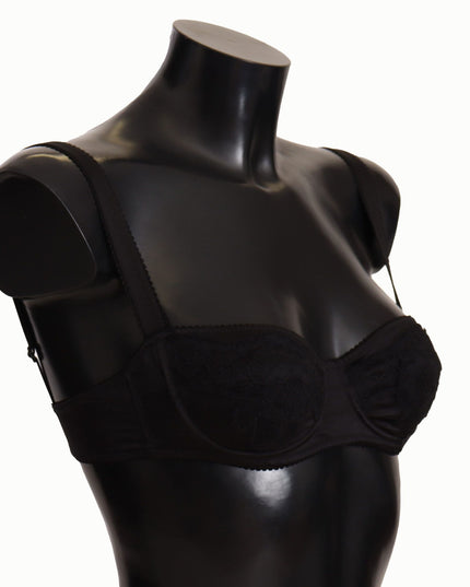 Dolce & Gabbana Black Polka Dot Satin Lace Balconette Bra