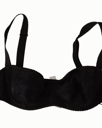 Dolce & Gabbana Black Polka Dot Satin Lace Balconette Bra