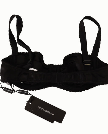 Dolce & Gabbana Black Polka Dot Satin Lace Balconette Bra