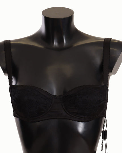 Dolce & Gabbana Black Polka Dot Satin Lace Balconette Bra