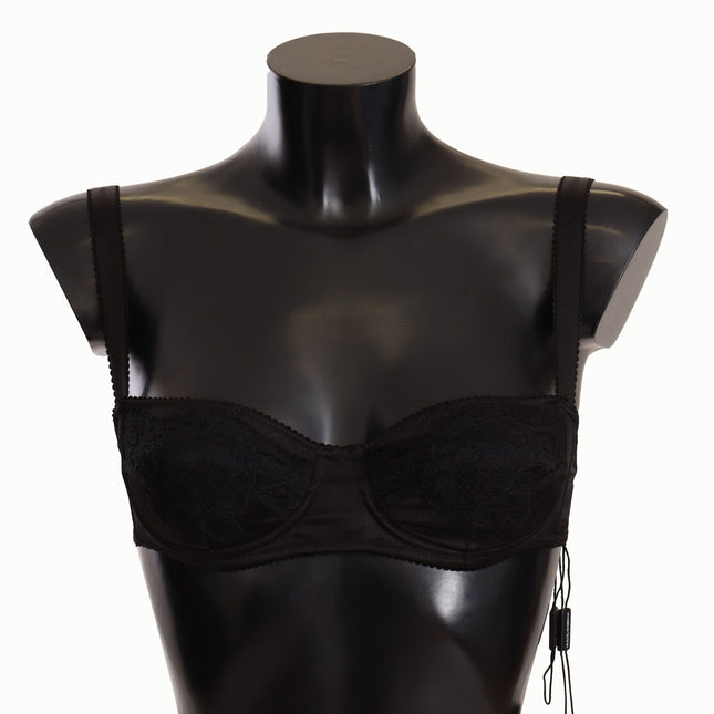 Dolce & Gabbana Black Polka Dot Satin Lace Balconette Bra