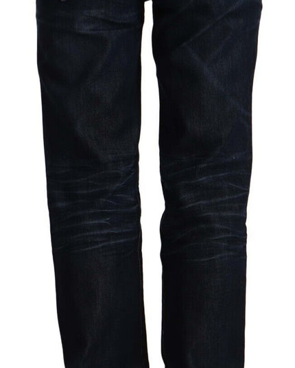 Ermanno Scervino Dark Blue Mid Waist Cotton Denim Straight Jeans