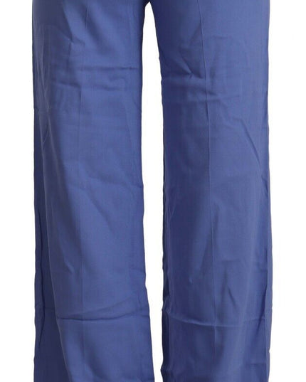 P.A.R.O.S.H. Blue High Waist Viscose Straight Wide Leg Pants