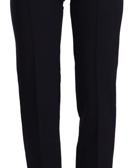 AGLINI Black High Waist Polyester Women Straight Pants