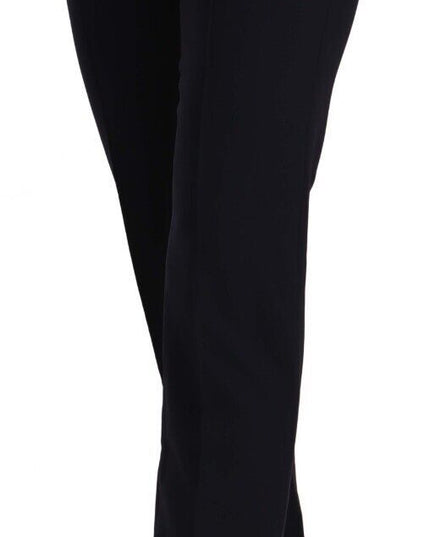 AGLINI Black High Waist Polyester Women Straight Pants