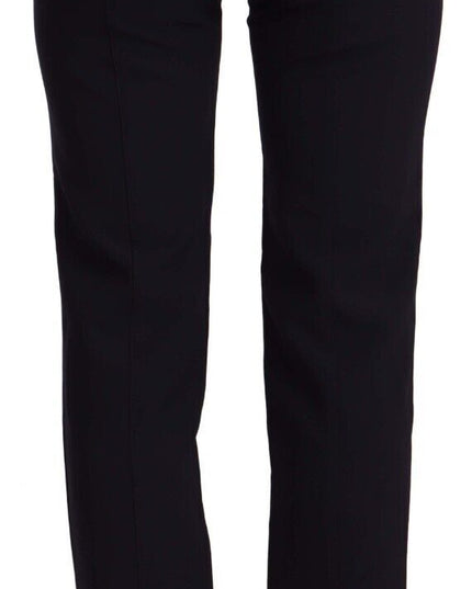 AGLINI Black High Waist Polyester Women Straight Pants