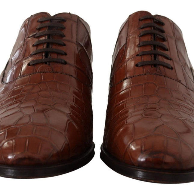Dolce & Gabbana Brown Crocodile Leather Mens Formal Derby Shoes