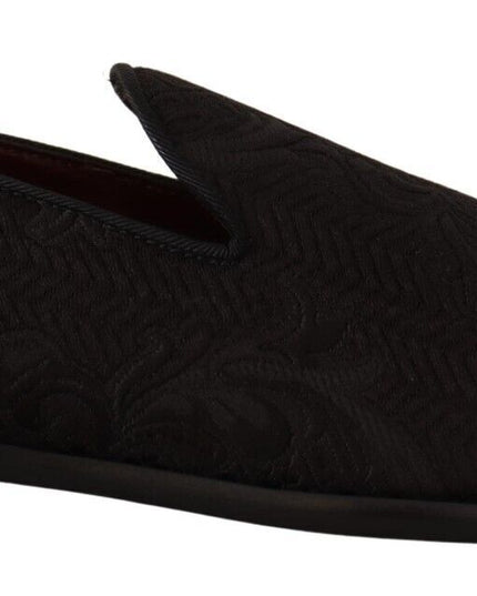 Dolce & Gabbana Black Floral Brocade Slippers Loafers Shoes