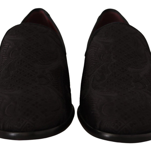 Dolce & Gabbana Black Floral Brocade Slippers Loafers Shoes