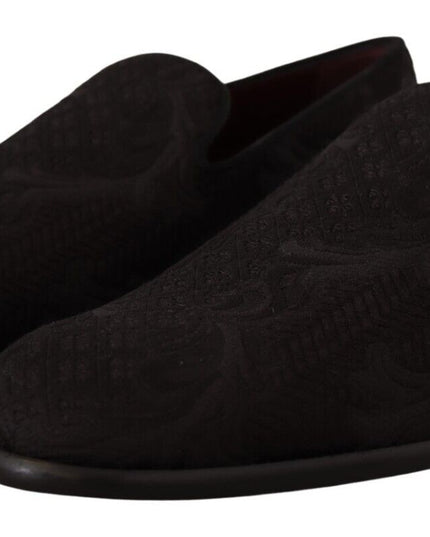 Dolce & Gabbana Black Floral Brocade Slippers Loafers Shoes