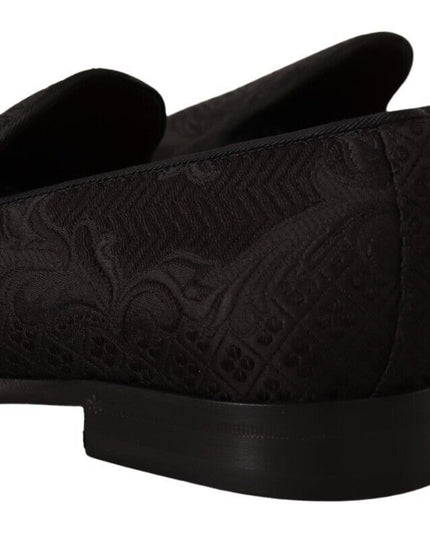 Dolce & Gabbana Black Floral Brocade Slippers Loafers Shoes
