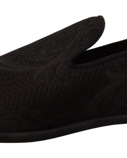 Dolce & Gabbana Black Floral Brocade Slippers Loafers Shoes