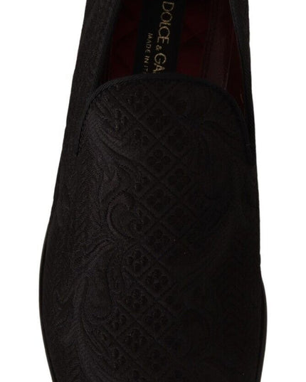 Dolce & Gabbana Black Floral Brocade Slippers Loafers Shoes