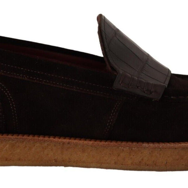 Dolce & Gabbana Brown Suede Leather Slip On Flats Moccasin Shoes