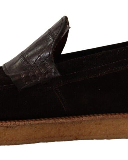 Dolce & Gabbana Brown Suede Leather Slip On Flats Moccasin Shoes