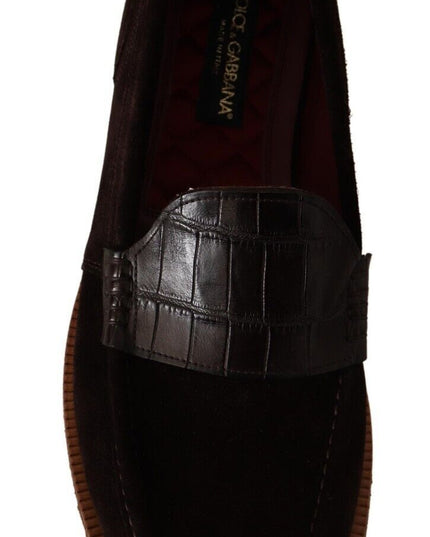 Dolce & Gabbana Brown Suede Leather Slip On Flats Moccasin Shoes