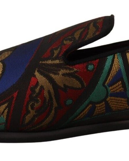 Dolce & Gabbana Multicolor Jacquard Crown Slippers Loafers Shoes