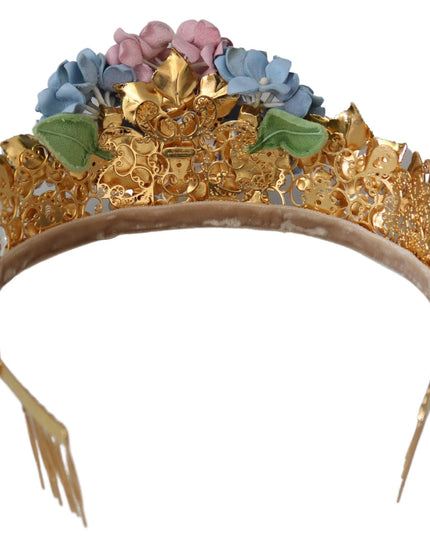 Dolce & Gabbana Gold Crystal Purple Hortensia Headband Crown Diadem