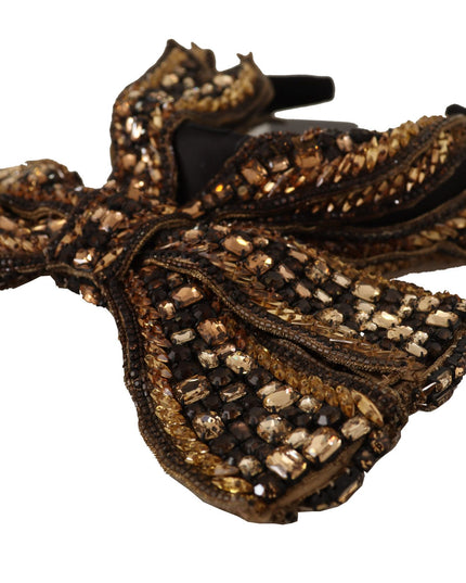 Dolce & Gabbana Gold Crystal Beaded Sequined Silk Bow Headband Diadem