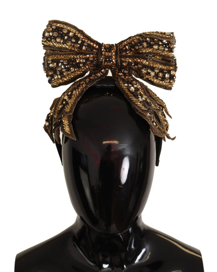 Dolce & Gabbana Gold Crystal Beaded Sequined Silk Bow Headband Diadem