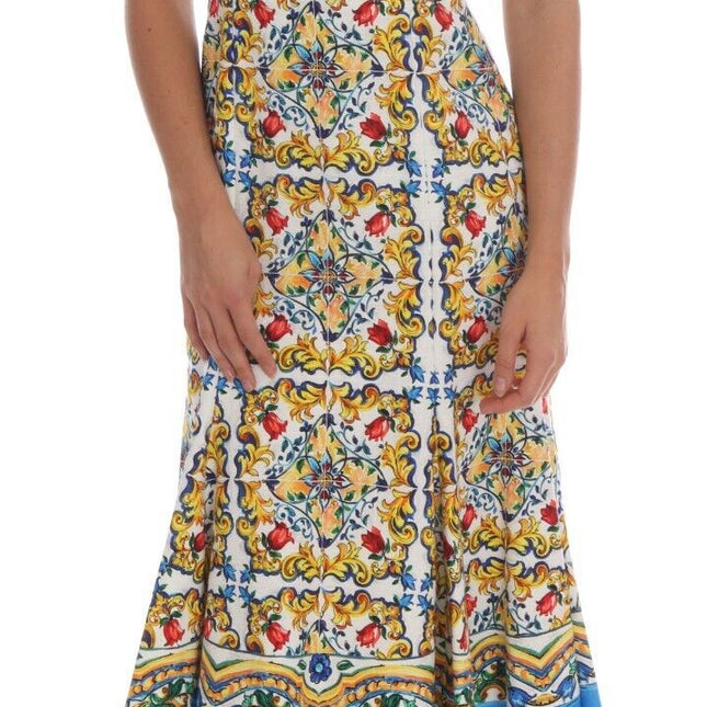 Dolce & Gabbana White Majoilca Sleeveless Sheath A-line Dress