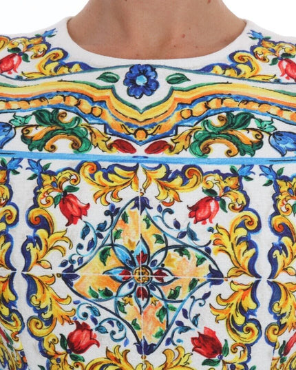 Dolce & Gabbana White Majoilca Sleeveless Sheath A-line Dress