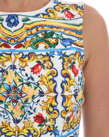 Dolce & Gabbana White Majoilca Sleeveless Sheath A-line Dress