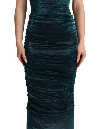 Dolce & Gabbana Turquoise Bustier Bodice Draped Midi Dress