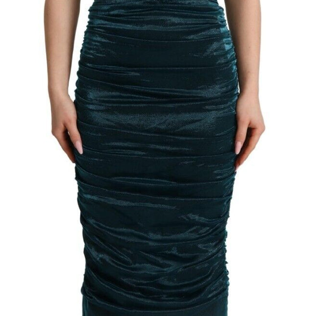 Dolce & Gabbana Turquoise Bustier Bodice Draped Midi Dress