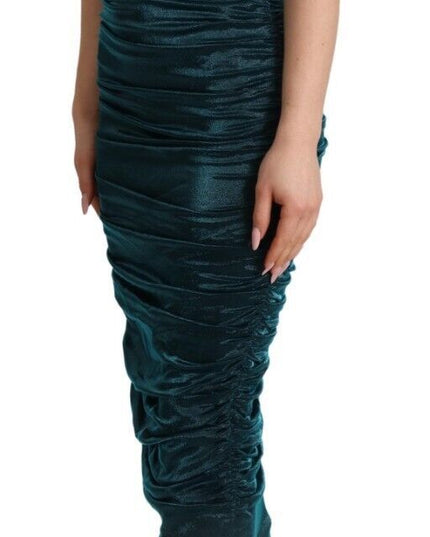 Dolce & Gabbana Turquoise Bustier Bodice Draped Midi Dress