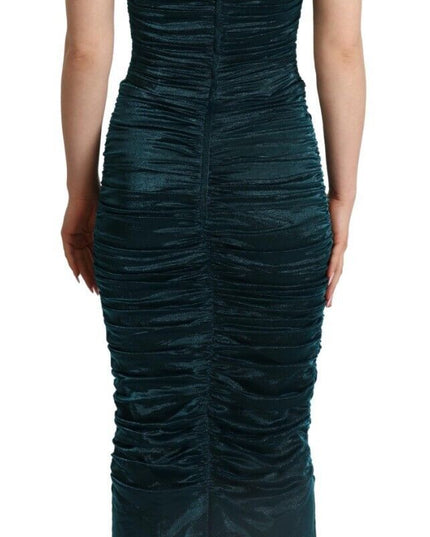 Dolce & Gabbana Turquoise Bustier Bodice Draped Midi Dress