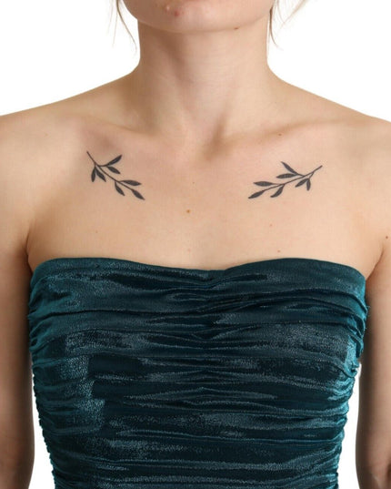Dolce & Gabbana Turquoise Bustier Bodice Draped Midi Dress