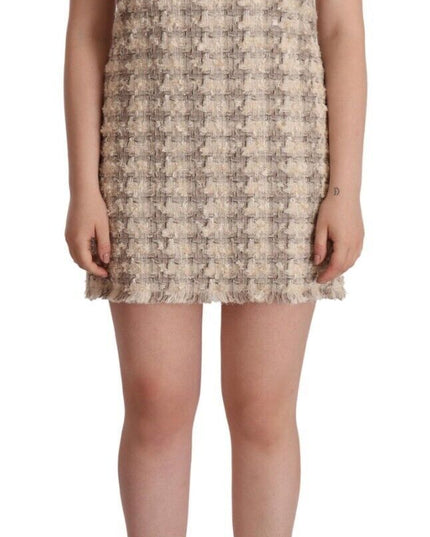 Dolce & Gabbana Beige Checkered Sleeveless Mini Shift Dress